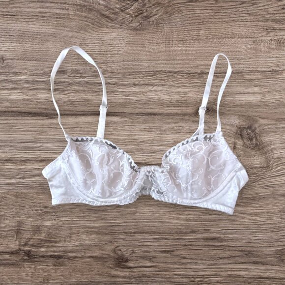 CHRISTIAN DIOR Intimates 4729 Vintage 90s Satin Lace Underwire Lined Bra 36A - Picture 1 of 7